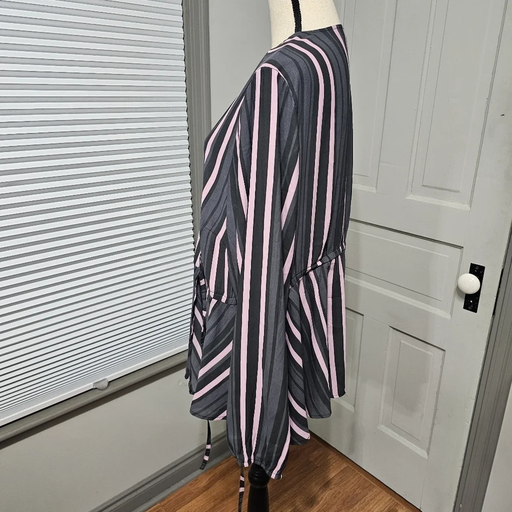 Torrid Crepe Surplice Top in Pink Stripe Long Sleeve Blouse